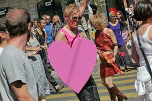 Pink woman at the Gay Pride 2011, Geneva, Switzerland photo