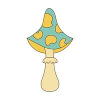 Hippie groovy mushroom. Retro psychedelic cartoon element. Vector illustration isolated on white background.