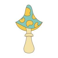 Hippie groovy mushroom. Retro psychedelic cartoon element. Vector illustration isolated on white background.