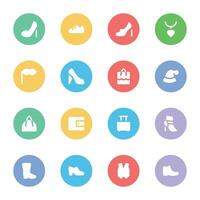 Collection of Fashion Elements Flat Round Icons vector