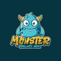 cute blue monster character design logo vector