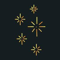 Set of golden gradient sun flares, metallic vector elements on dark background, four stars.