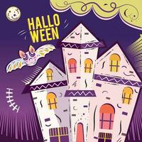 Halloween Castle With Bat on Poster vector
