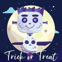 Cute Zombie Character With Skull and Halloween Moon vector