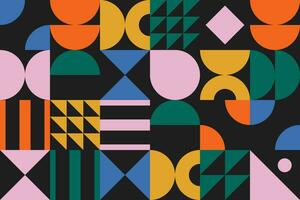 Retro Bauhaus abstract design pattern. Simple geometric shape ornament. Contemporary stylish texture. Minimal colorful background with various shapes and figures. Vector collage