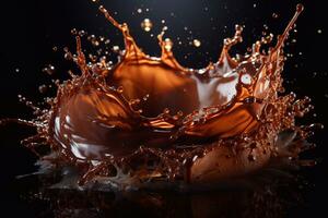 Heavenly Temptation Closeup Image of Chocolate Splash Crafted with Generative AI photo