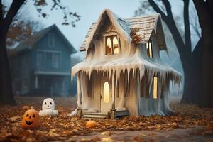 Creepy Abode Envisions Ghostly House Image for Halloween Thrills Generative AI photo