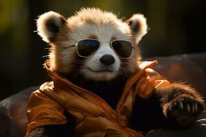 Panda Elegance Baby Panda's Sunglasses Exuding Style A Creation of Generative AI photo