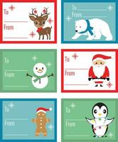 Set of Christmas labels and tags for gifts. To and From design with cute characters. Christmas vector design for presents