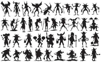 Silhouette of goblin collection, elements for Halloween decorations, set of goblin monster vector