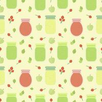 Seamless pattern with fruits and jars of jam vector