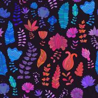 Seamless pattern with colorful multi colored flowers,  doodle drawing vector