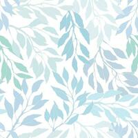 Seamless pattern with blue painted tree branches and leaves, winter frost vector