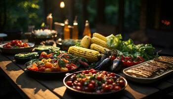 Freshness, grilled tomato, healthy eating, barbecue, summer, vegetarian food, organic, salad, fire, autumn generated by AI photo