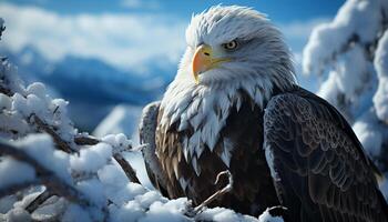 majestic bird of prey perching on a snowy branch generated by AI photo