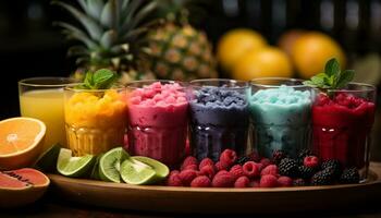 Freshness and nature on a summer table  fruity, healthy, organic variations generated by AI photo