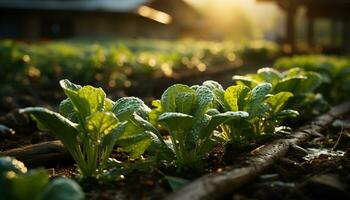 Nature green growth in summer, agriculture organic beauty in springtime generated by AI photo