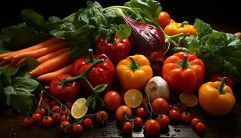 Freshness of nature bounty  healthy eating, organic vegetables, vibrant colors generated by AI photo