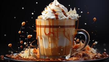 indulgente gastrónomo postre cremoso chocolate capuchino con azotado crema generado por ai foto