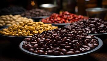 Freshness and abundance of coffee beans in a large group generated by AI photo