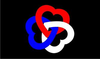 Three lovely hearts, white, blue and red, strung together. Illustration of unity and love. vector