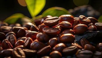 Caffeine bean freshness, macro drink seed nature coffee dark gourmet generated by AI photo