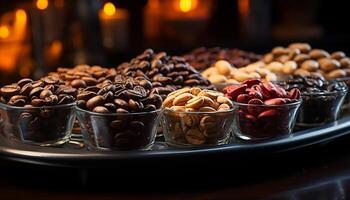 Aromatic coffee beans, dark and rich, fueling caffeine addiction generated by AI photo