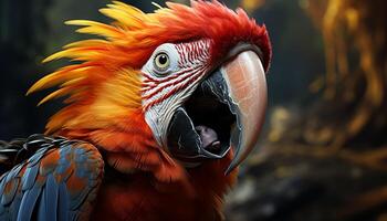 vibrante guacamayo encaramado en un rama, exhibiendo naturaleza vistoso belleza generado por ai foto