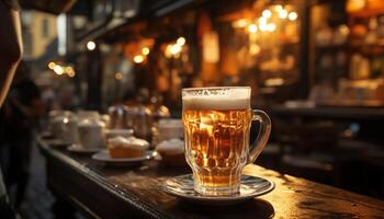 la vida nocturna a el bar, refrescante espumoso bebidas, celebrando con amigos generado por ai foto