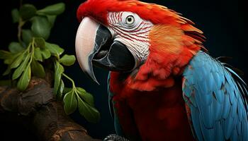 Vibrant colors of a scarlet macaw, beauty in nature generated by AI photo