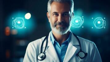 portrait of a happy and professional doctor or scientist with blur background generative ai photo