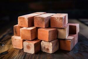 Pile of chocolate bricks isolated on black background. Selective focus. Generative AI photo