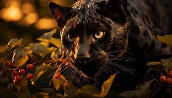 linda gatito sentado en un árbol, mirando a el cámara generado por ai foto