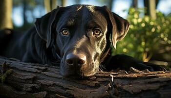 Cute canine puppy sitting in grass, looking at camera with loyalty generated by AI photo