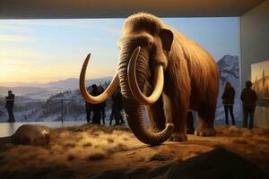 un imagen de 3d hacer de un grande lanoso mamut en un montaña paisaje generativo ai foto
