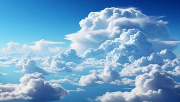Fluffy cumulus clouds float high in the bright summer sky generated by AI photo