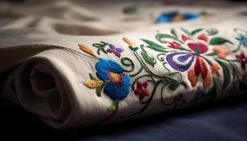 Textile pattern pillow decoration luxury homemade macro souvenir generated by AI photo