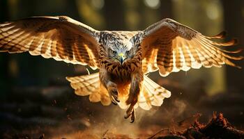 Hawk soaring, majestic beauty in nature, fierce hunter of the forest generated by AI photo