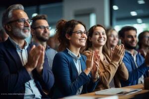 triunfo de trabajo en equipo aplausos apoyo y negocio éxito esculpido por generativo ai foto