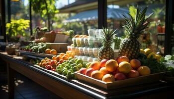 Freshness and variety of fruits in a healthy supermarket collection generated by AI photo