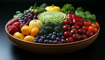 Freshness and variety in a healthy bowl of organic vegetables generated by AI photo