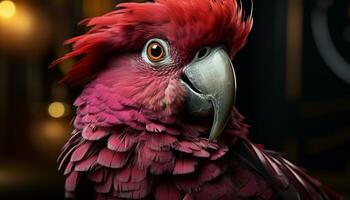 Vibrant macaw perched on branch, captivating beauty in nature generated by AI photo