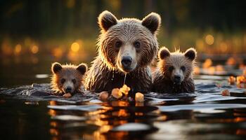 Cute mammal playing in water, reflecting beauty of nature generated by AI photo