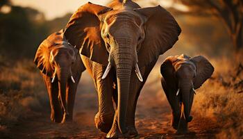 Elephants roam freely in the African wilderness, a majestic sight generated by AI photo