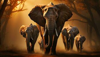 elefantes vagar libremente, un majestuoso visión en África desierto generado por ai foto