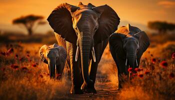 Elephants roam freely, a majestic sight in Africa wilderness generated by AI photo