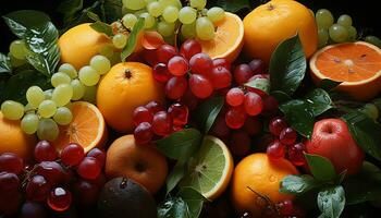 Freshness of citrus fruits  orange, grapefruit, lemon, lime, tangerine generated by AI photo