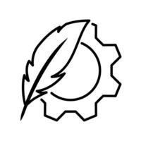 Feather pen with gear for productivity writer or author icon thin line vector