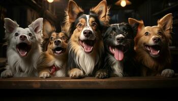 Cute pets sitting together, tongues out, celebrating joyful togetherness generated by AI photo