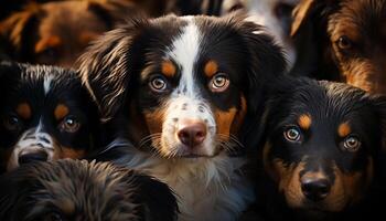 Cute puppy sitting in a row, looking at camera with obedience generated by AI photo